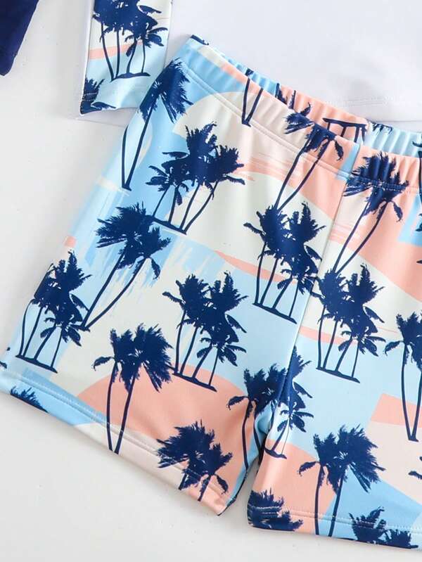 SHEIN Kids SUNSHNE Toddler Boys Palm Tree Print Beach Swimsuit