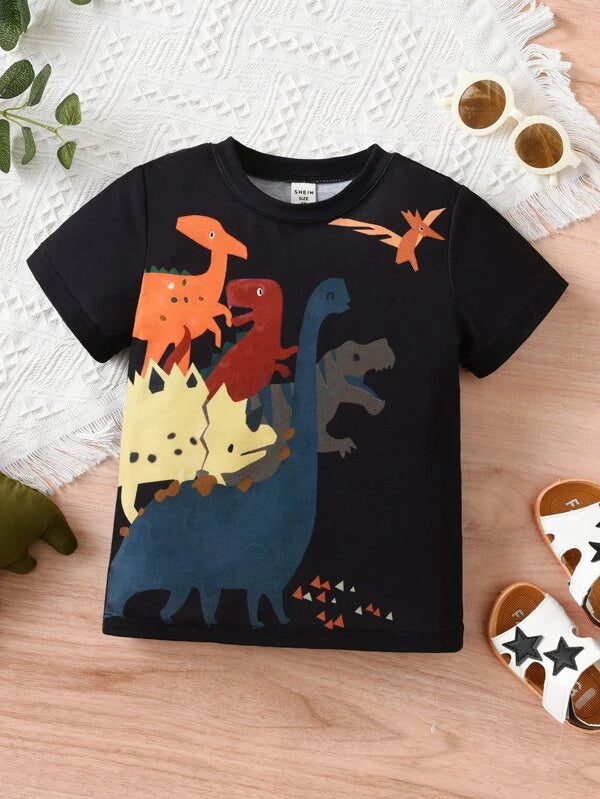 SHEIN Kids QTFun Toddler Boys Cartoon Dinosaur Print Tee