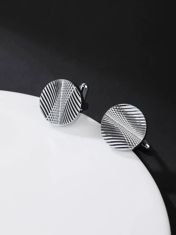 Men 1Pair Textured Round Cufflinks For Daily Decoration For A Stylish Look