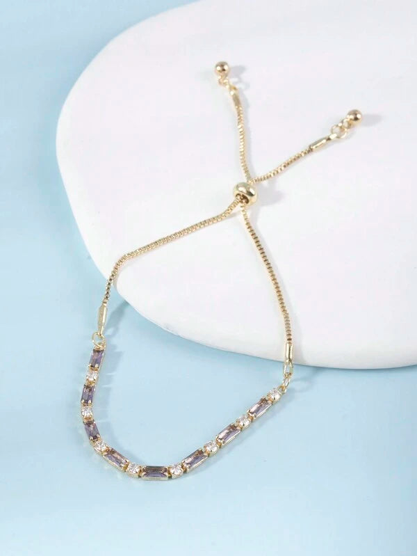 1pc Dreamy Purple Crystal Drawstring Bracelet For Women, Exquisite Hand Jewelry Best Friend Gift