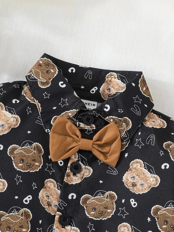 Baby Bear Print Bow Front Shirt & Shorts