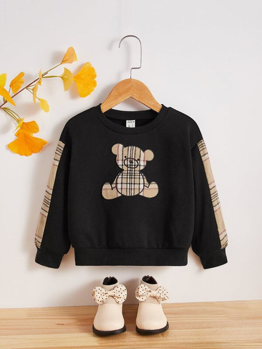 SHEIN Toddler Girls Bear Print Drop Shoulder Sweatshirt