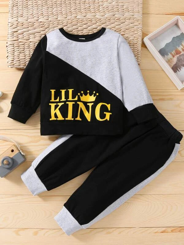 Baby Boy Letter Graphic Colorblock Sweatshirt With Sweatpants