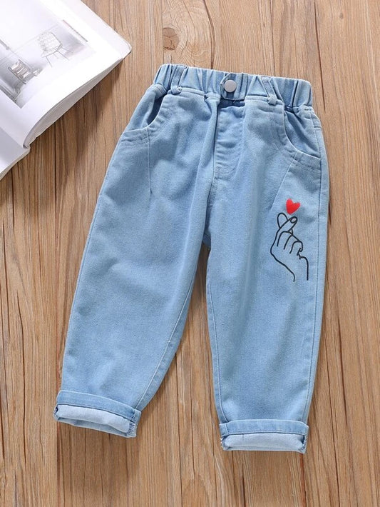 Toddler Girls Hand & Heart Print Jeans