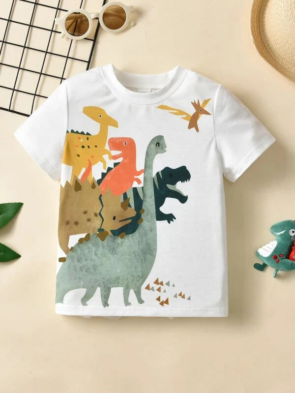 SHEIN Kids QTFun Toddler Boys Cartoon Dinosaur Print Tee