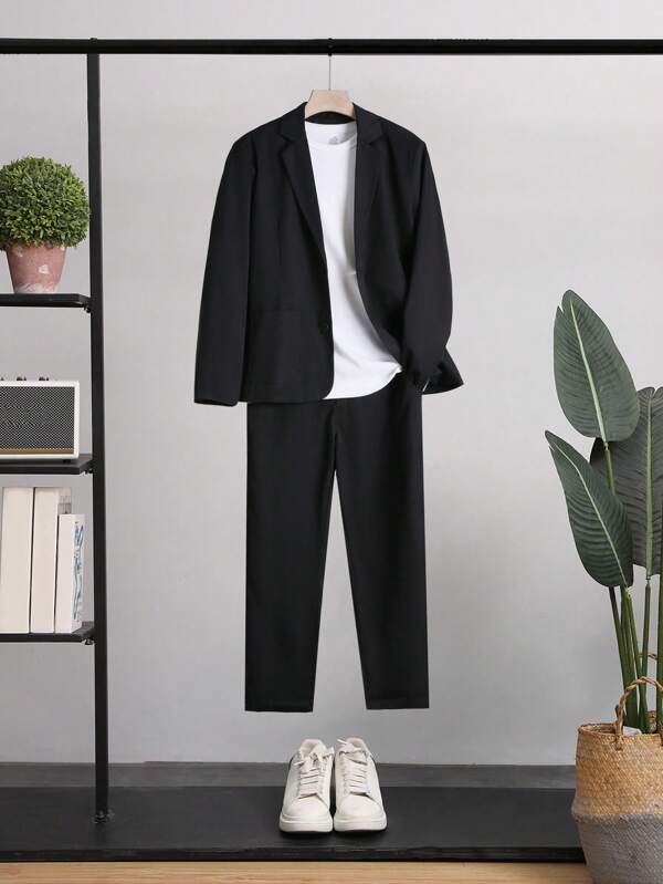 Extended Sizes Men Single Breasted Blazer & Suit Pants