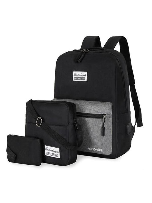 3pcs Backpack Set, USB Charging High-Capacity Business Computer Backpack Crossbody Bag Wristlet Bag