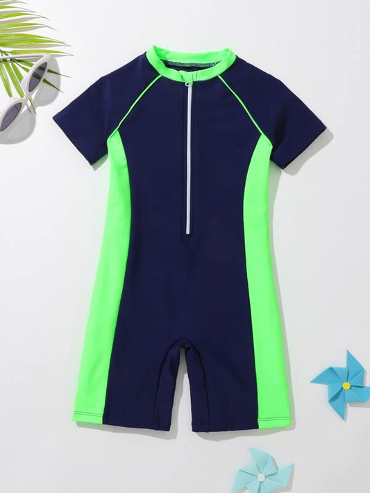 SHEIN Kids EVRYDAY Toddler Boys' Cool Colorblock Shark Rashguard For Summer Surfing And Diving