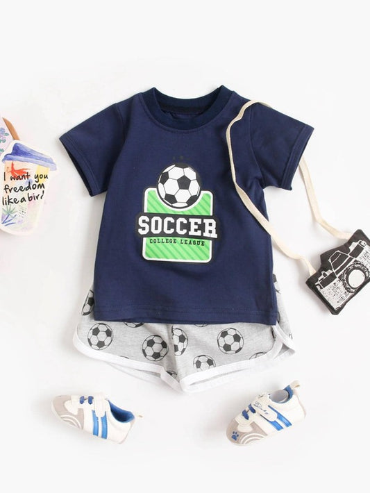 Baby Boy Soccer & Letter Graphic Tee & Shorts