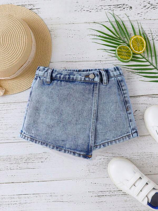 SHEIN Kids EVRYDAY Toddler Girls Asymmetrical Hem Denim Skort