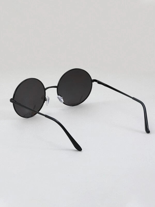 1pair Men Round Frame Black Fashion Glasses