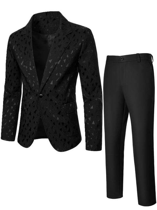 Men Geo Print Lapel Neck Blazer & Suit Pants