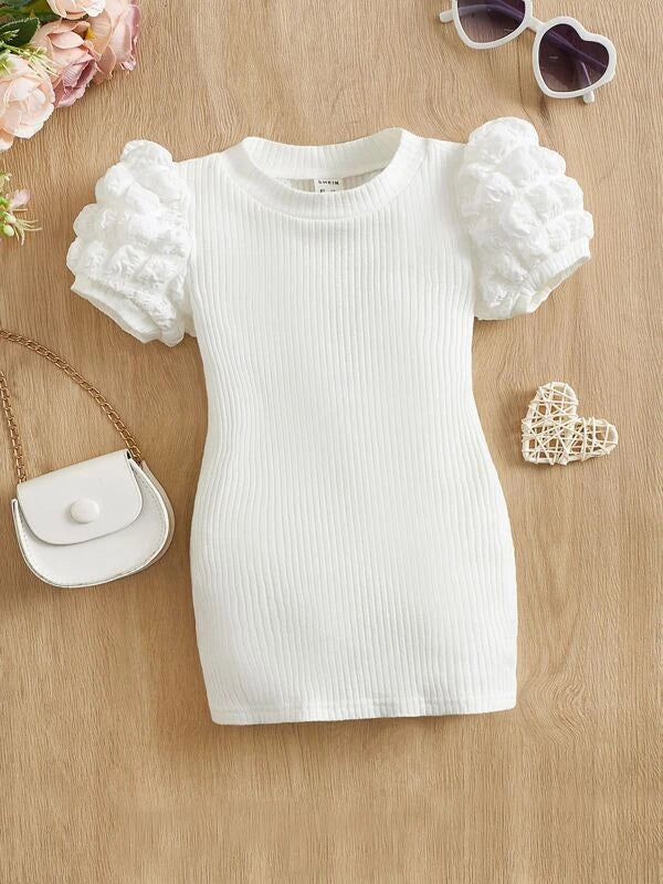 SHEIN Baby Puff Sleeve Rib-knit Dress