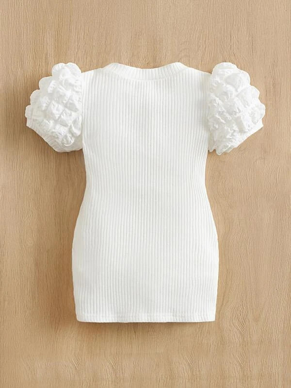 SHEIN Baby Puff Sleeve Rib-knit Dress