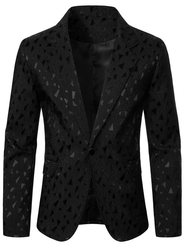 Men Geo Print Lapel Neck Blazer & Suit Pants