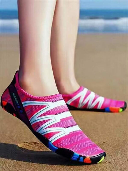 Women Random Striped & Letter Graphic Water Shoes, Sporty Elastane Aqua Socks For Outdoor