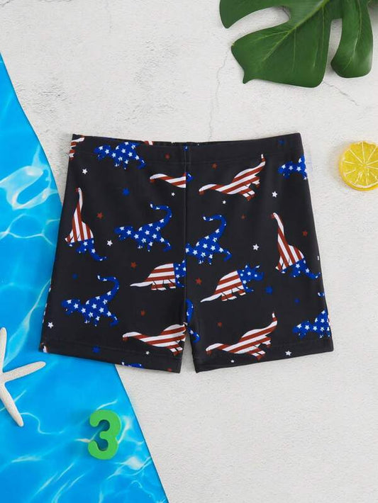 Toddler Boys Americana Dinosaur Print Swim Shorts