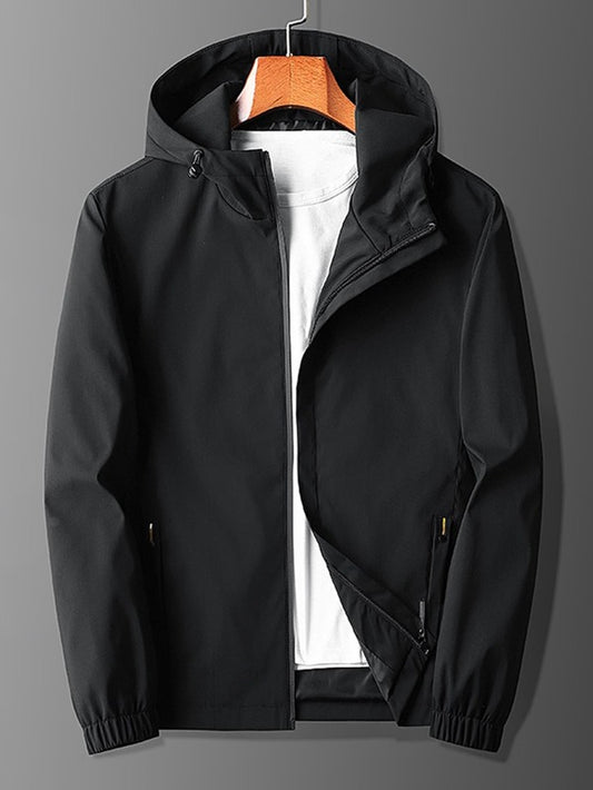 Men Zip Up Drawstring Hooded Coat Without Tee