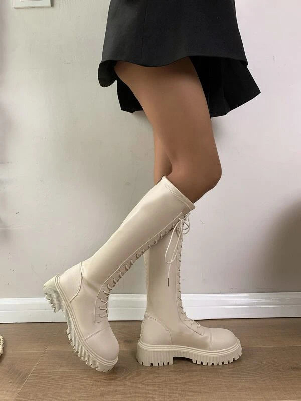 Zip Back Lace-up Front Combat Boots