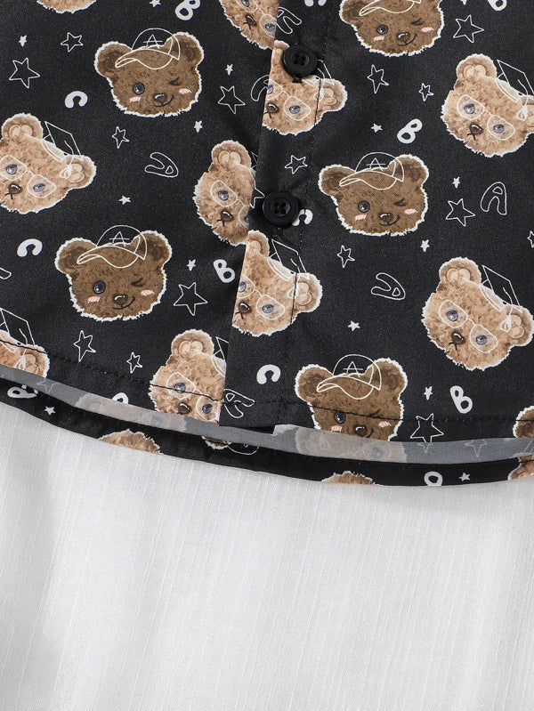 Baby Bear Print Bow Front Shirt & Shorts