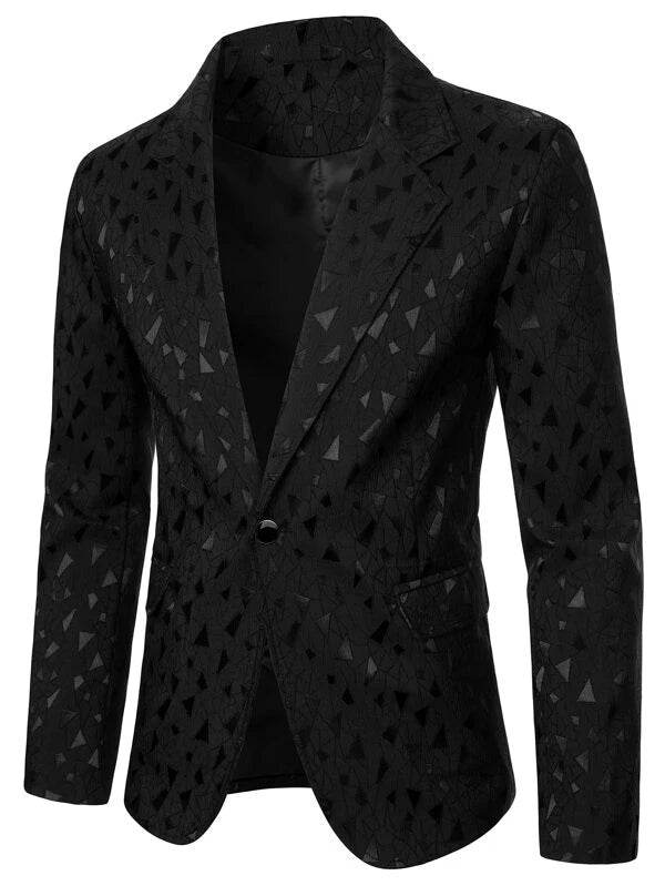 Men Geo Print Lapel Neck Blazer & Suit Pants