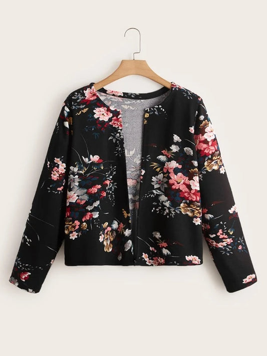 SHEIN Clasi Plus Allover Floral Open Front Jacket