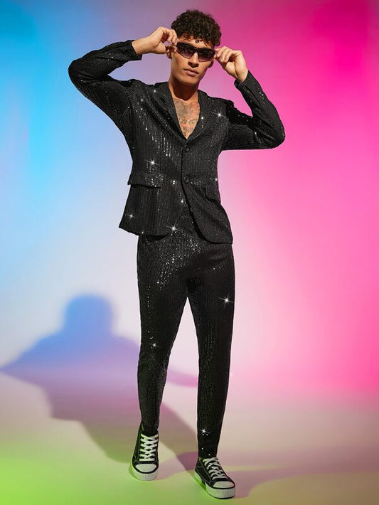 SHEIN Men Lapel Collar Sequin Blazer & Pants Set