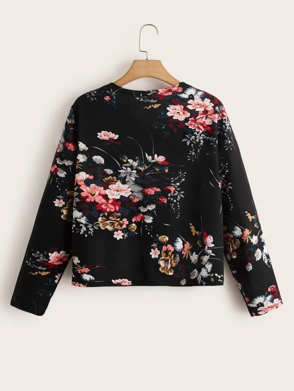 SHEIN Clasi Plus Allover Floral Open Front Jacket