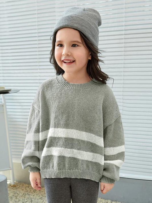 SHEIN Toddler Girls Striped Pattern Drop Shoulder Sweater