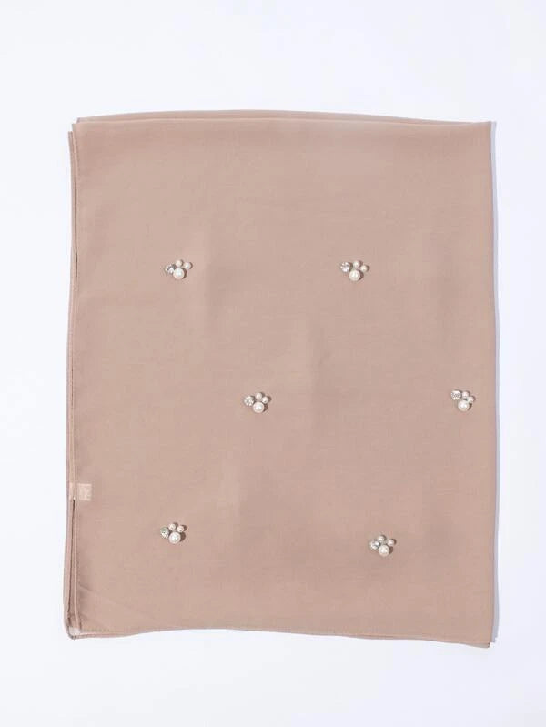 Faux Pearl Decor Chiffon Scarf