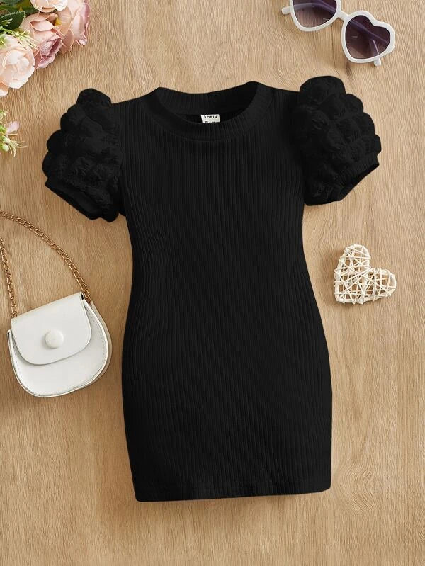 SHEIN Baby Puff Sleeve Rib-knit Dress