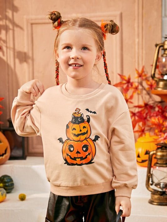 SHEIN Toddler Girls Halloween Print Drop Shoulder Sweatshirt