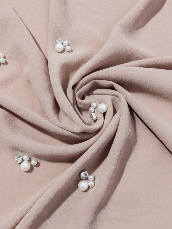 Faux Pearl Decor Chiffon Scarf