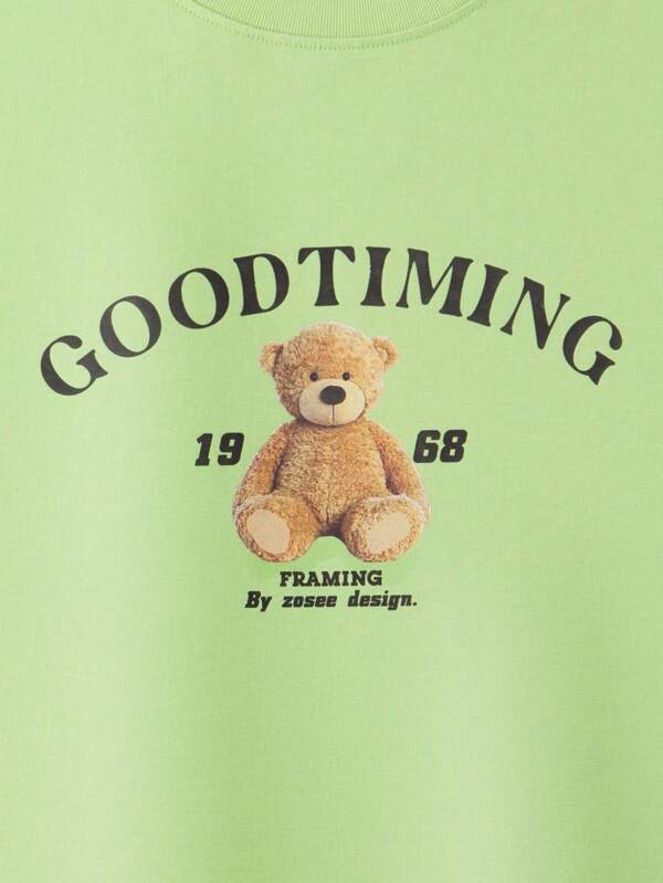 Young Boy Bear & Letter Graphic Drop Shoulder Tee