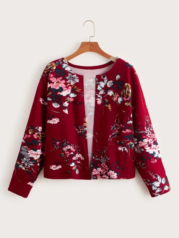 SHEIN Clasi Plus Allover Floral Open Front Jacket