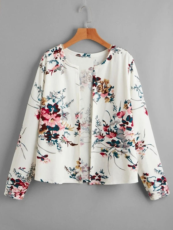 SHEIN Clasi Plus Allover Floral Open Front Jacket