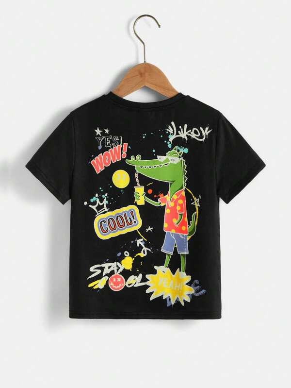 SHEIN Toddler Boys Cartoon & Letter Graphic Tee