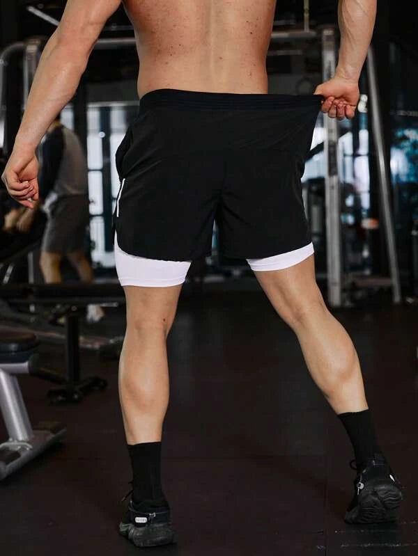 Fitness Men Colorblock 2 In 1 Sports Shorts