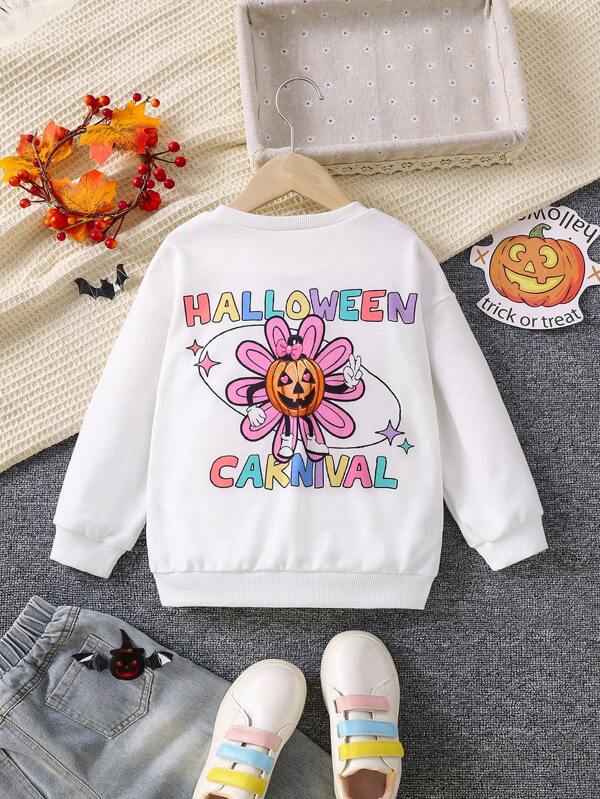 Young Girl Floral & Letter Graphic Drop Shoulder Sweatshirt