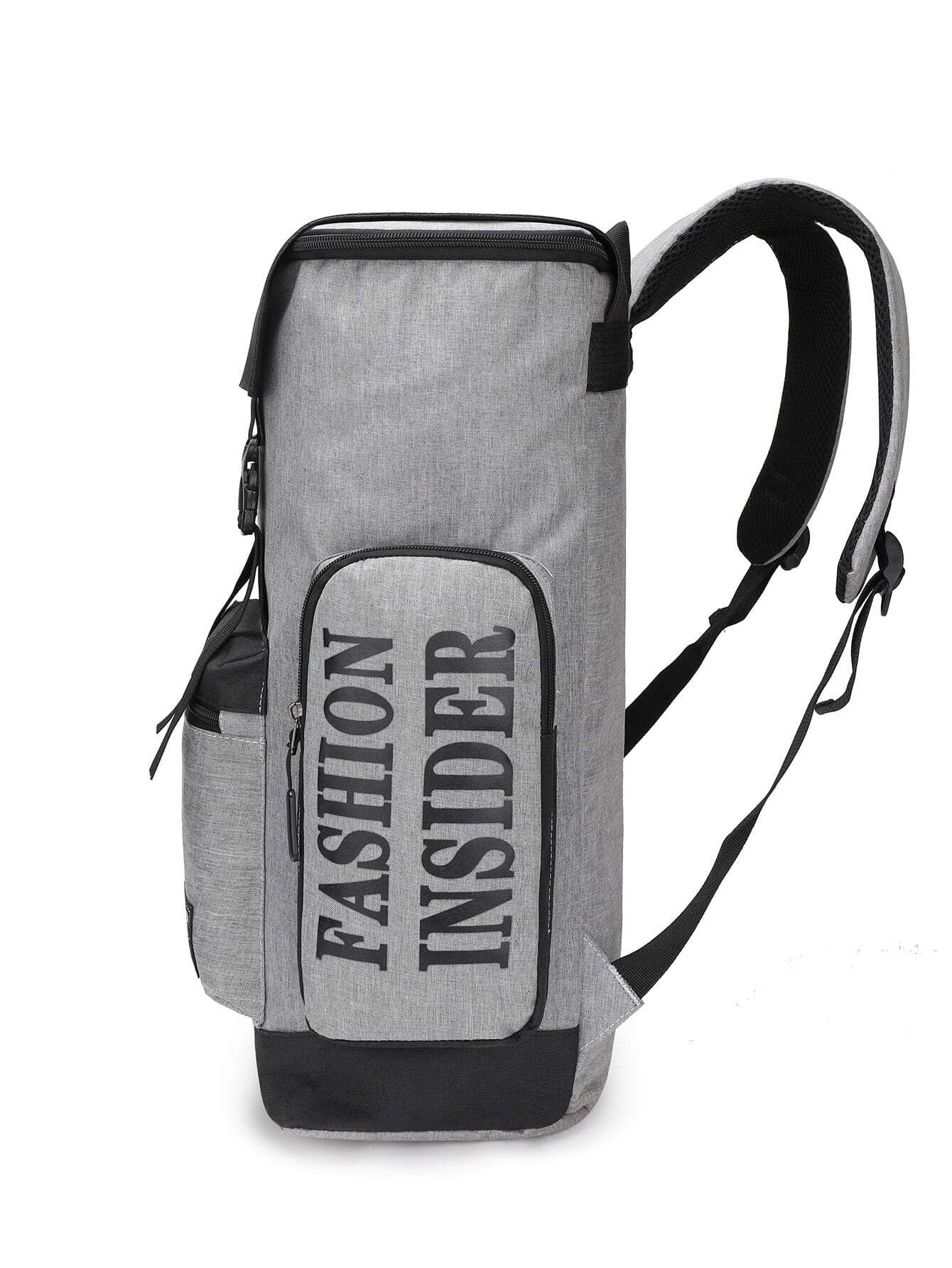 Two Tone Travel Bag Letter Patch Decor Buckle Design Multi-Pocket
