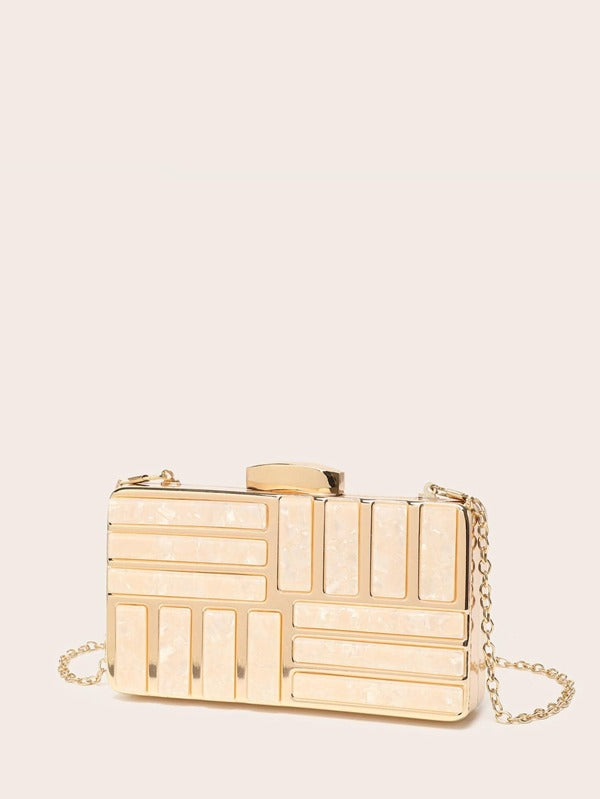 Mini Geometric Pattern Box Bag Fashionable Chain Strap