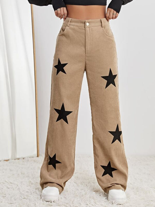 SHEIN Coolane Star Print High Waist Straight Leg Pants