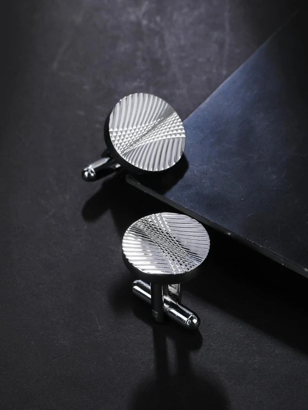 Men 1Pair Textured Round Cufflinks For Daily Decoration For A Stylish Look