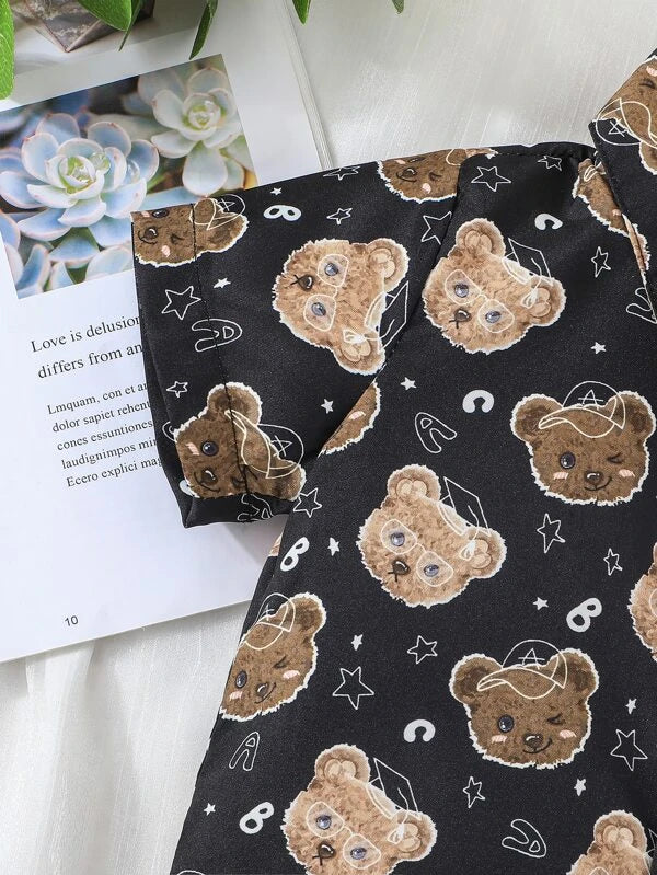 Baby Bear Print Bow Front Shirt & Shorts