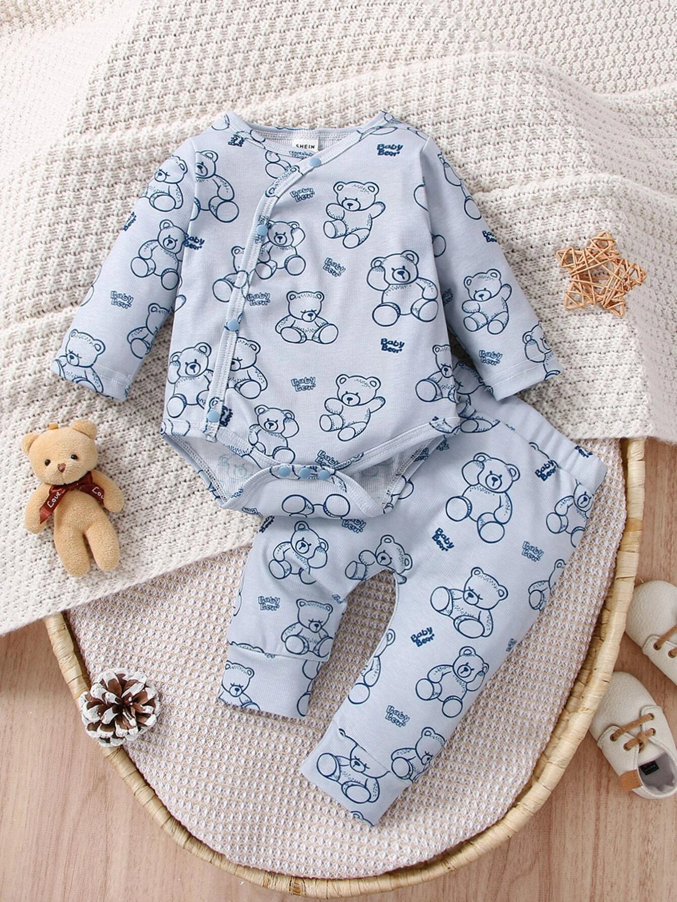 SHEIN Baby Bear Print Bodysuit & Pants