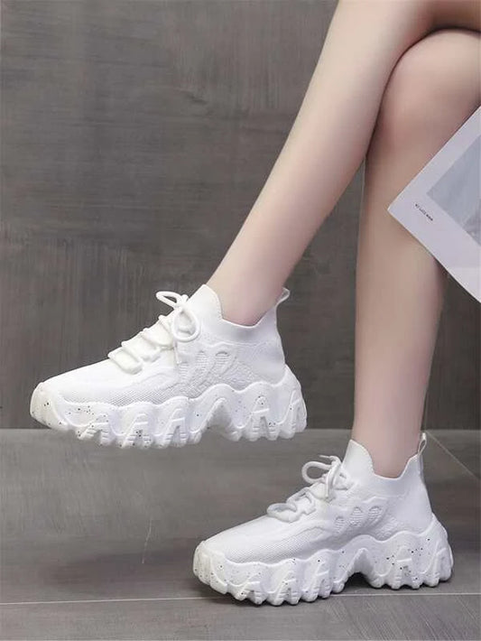 Women Minimalist Lace Up Front Chunky Sneakers, Sporty Outdoor Sneakers