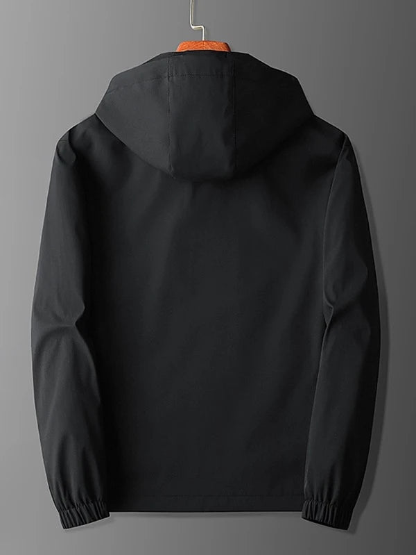 Men Zip Up Drawstring Hooded Coat Without Tee