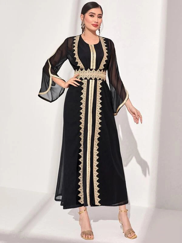 SHEIN Najma Guipure Lace Appliques Belted Abaya Set