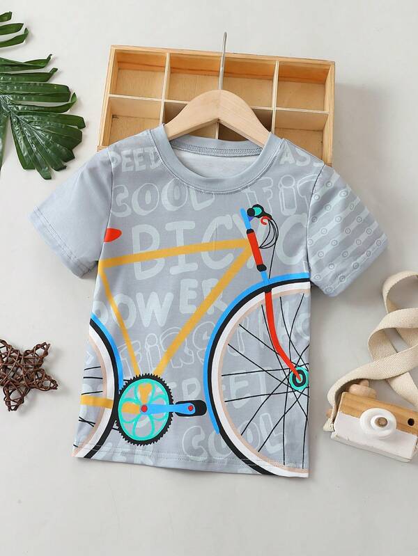 SHEIN Kids EVRYDAY Toddler Boys Bicycle And Letter Graphic Tee