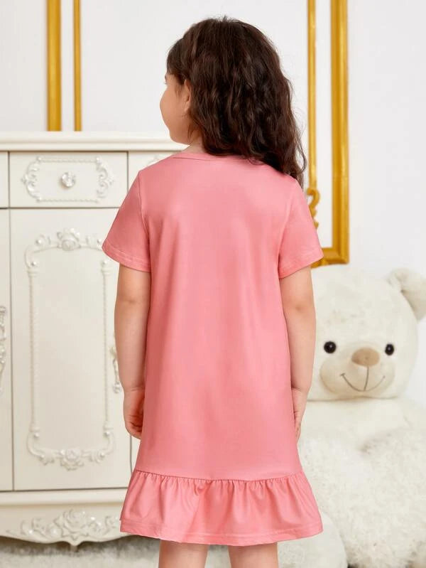 SHEIN Kids QTFun Toddler Girls Rabbit & Letter Graphic Ruffle Hem Nightdress